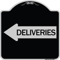 Signmission Deliveries With Left Arrow Heavy-Gauge Aluminum Architectural Sign, 18" x 18", BS-1818-24363 A-DES-BS-1818-24363